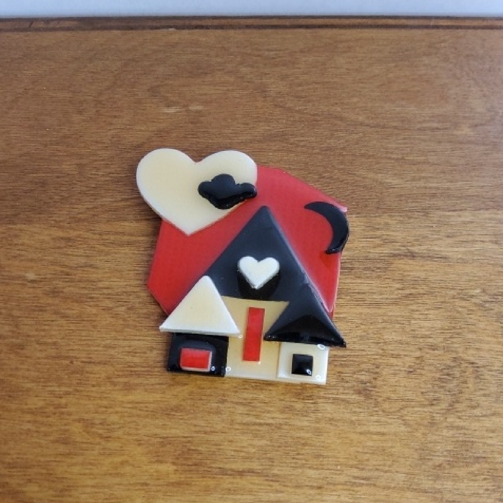 House By Lucinda Black&red Brooch